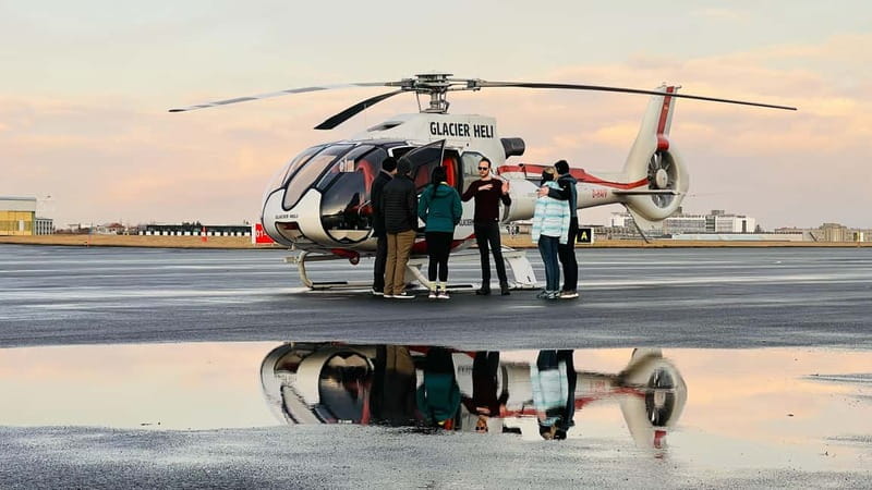 From Reykjavik: Fire And Ice Helicopter Tour with 2 Landings - From Ace FBO to the first landing: how the Fire-and-Ice tour starts