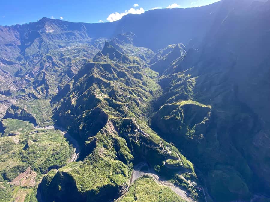 From St Pierre: helicopter flight over the whole of Reunion Island - Cirque de Salazie and Voile de la Mariée from above